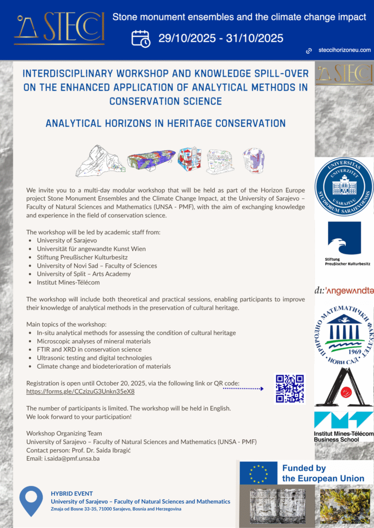 STECCI Interdisciplinary workshop and knowledge spill-over on the enhanced application of analytical methods in conservation science, UNSA, Sarajevo BiH, 29-31 October